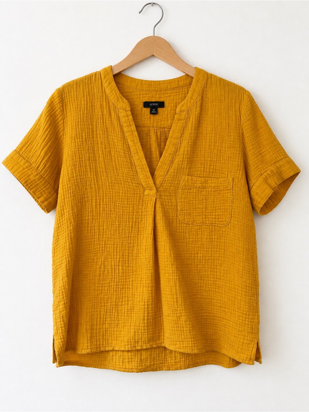 J. Crew Marigold Yellow Gauze Short-Sleeve V Neck Popover Top Medium